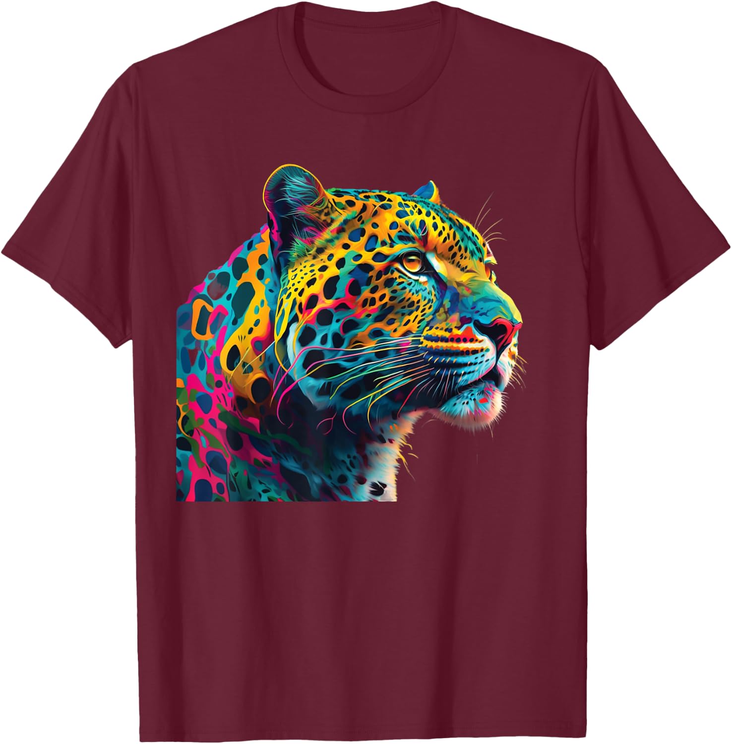 colorful leopard head art face for lover animal Wild T-Shirt - T-Shirt | Maroon