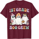 1st Grade Boo Crew Groovy Halloween Floral Ghost Kid Teacher T-Shirt - T-Shirt | Maroon