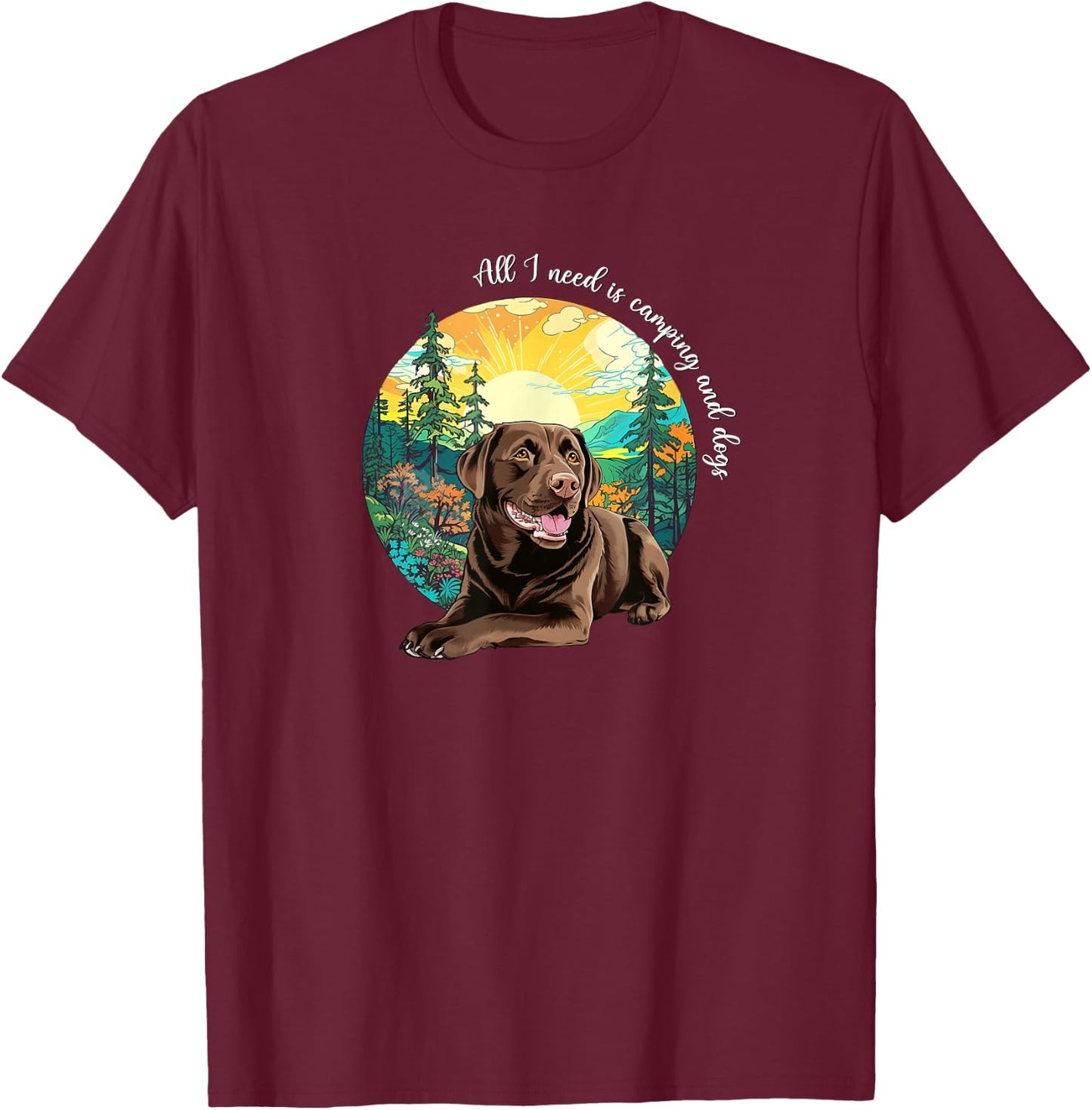 Funny Cute Camping Chocolate Lab Dog Lover T-Shirt - T-Shirt | Maroon