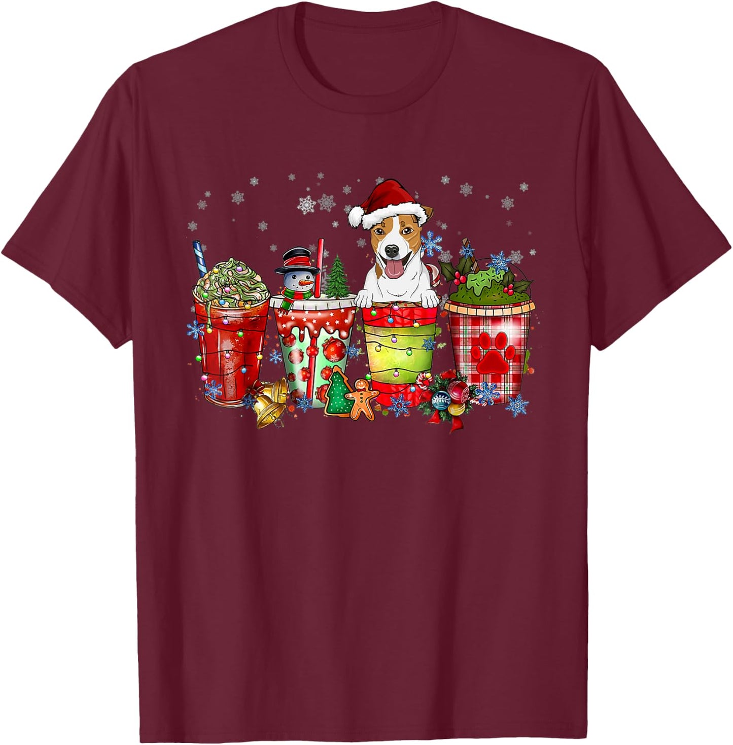 Cute Jack Russel Terrier Dog Christmas Coffee Pajamas Xmas T-Shirt - T-Shirt | Maroon