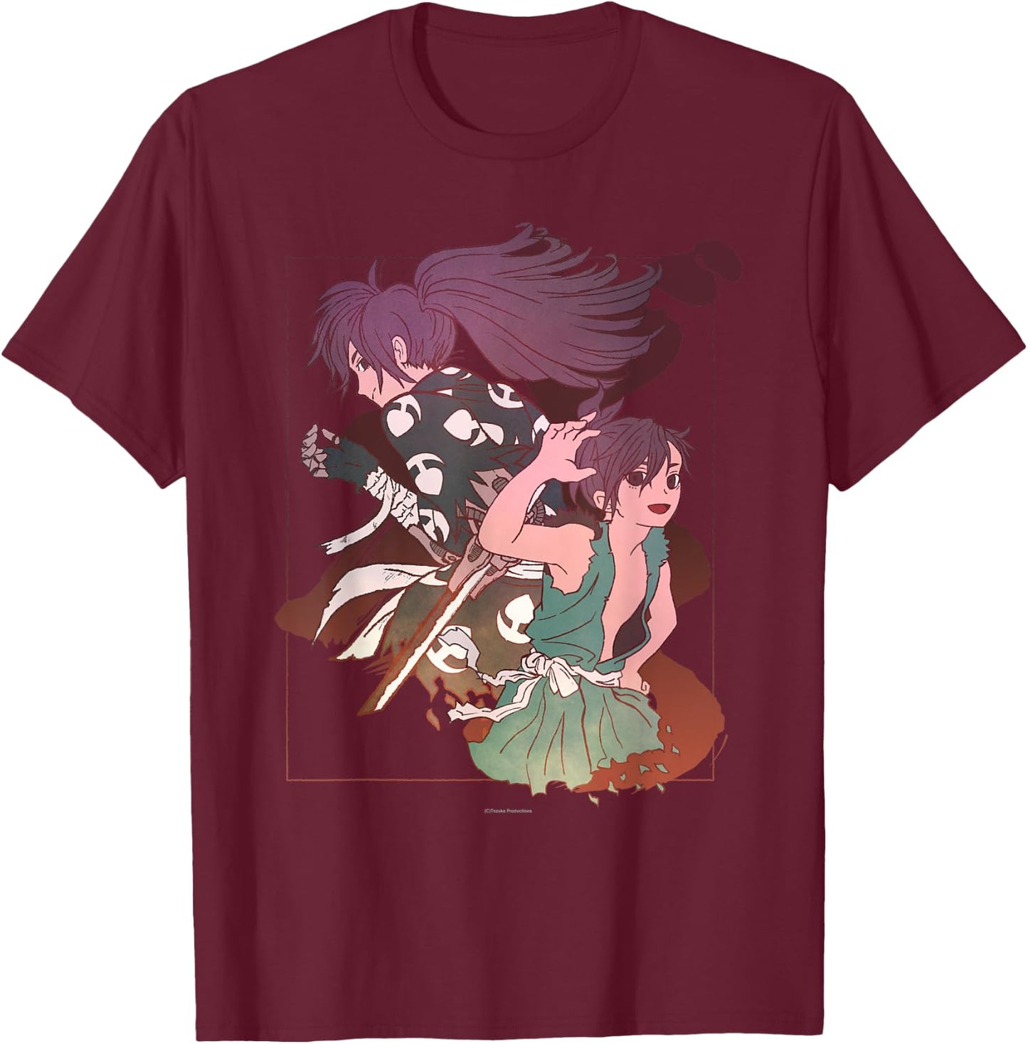 Tezuka Osamu World Dororo Anime , Women's, Black, Small, Short Sleeve, Classic Fit, Pull On, Round Collar, Modern Cartoon, Art, Birthday, Unique Graphic Design T-Shirt - T-Shirt | Maroon