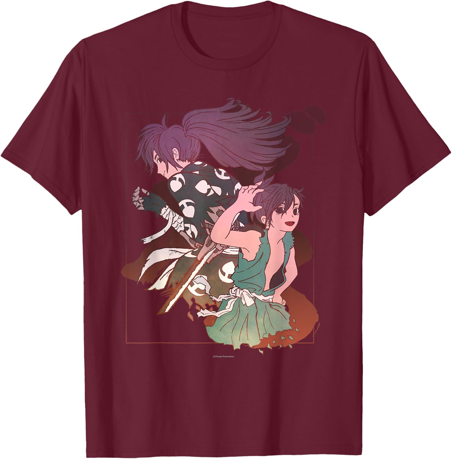 Tezuka Osamu World Dororo Anime , Women's, Black, Small, Short Sleeve, Classic Fit, Pull On, Round Collar, Modern Cartoon, Art, Birthday, Unique Graphic Design T-Shirt - T-Shirt | Maroon