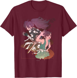 Tezuka Osamu World Dororo Anime , Women's, Black, Small, Short Sleeve, Classic Fit, Pull On, Round Collar, Modern Cartoon, Art, Birthday, Unique Graphic Design T-Shirt - T-Shirt | Maroon