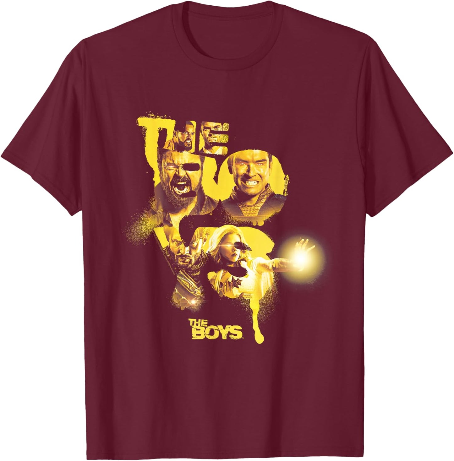 The Boys Yellow Character Collage Poster T-Shirt - T-Shirt | Maroon