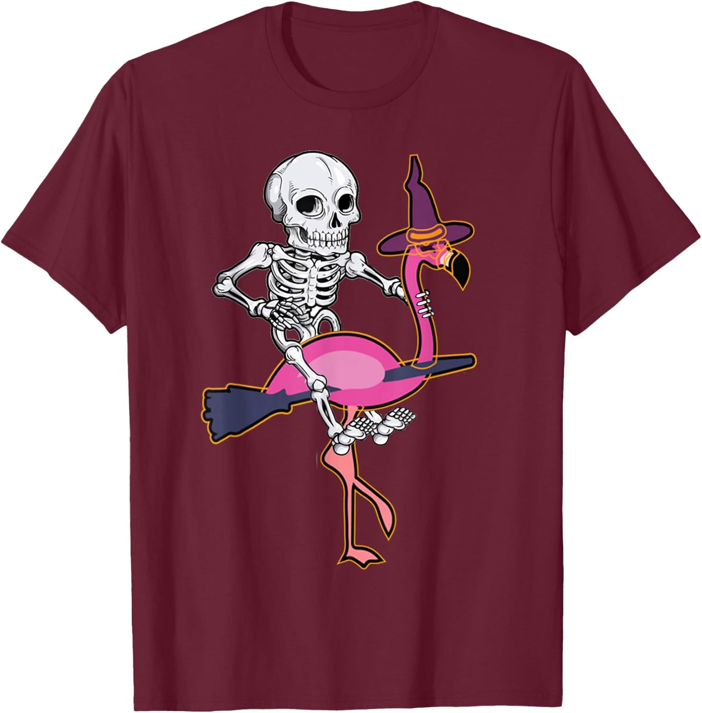 Skeleton Riding Flamingo Funny Halloween Pumpkin Boys T-Shirt - T-Shirt | Maroon