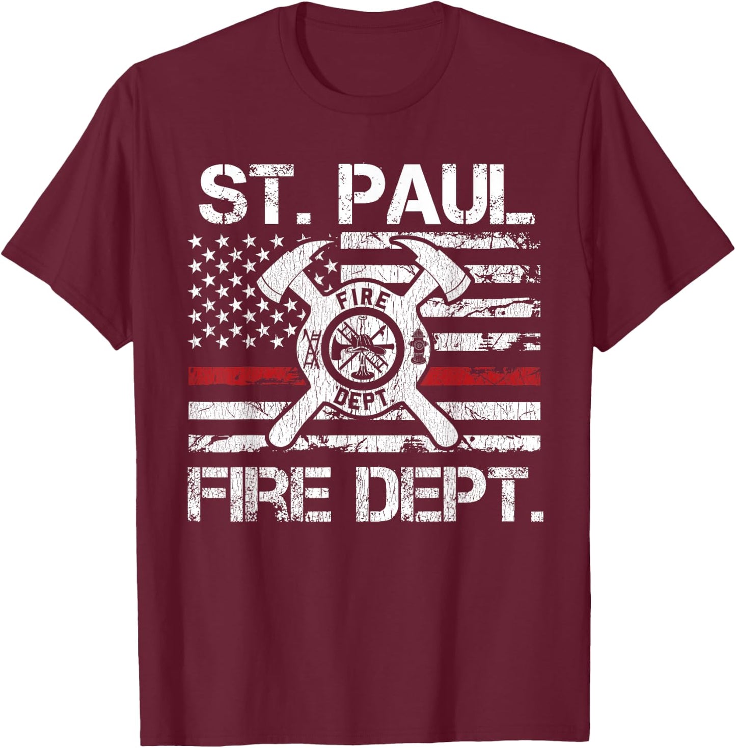 St Paul Minnesota Fire Department Thin Red Line Fireman T-Shirt - T-Shirt | Maroon