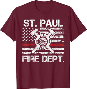 St Paul Minnesota Fire Department Thin Red Line Fireman T-Shirt - T-Shirt | Maroon