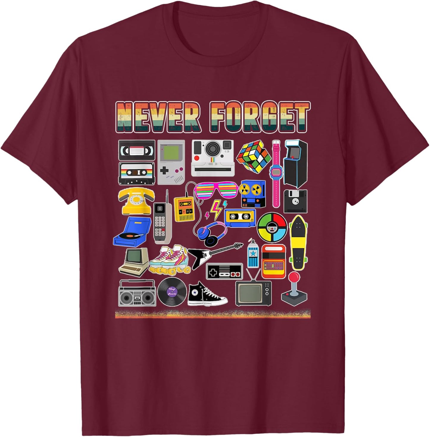 Never Forget 80s Retro Vintage Costume Party Retro 80s T-Shirt - T-Shirt | Maroon