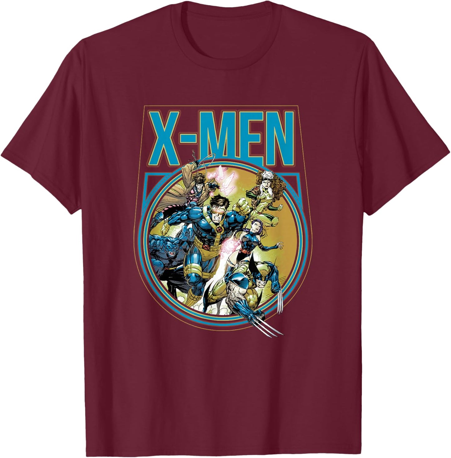 Marvel X-Men Vintage Circle Heroic Group Shot T-Shirt - T-Shirt | Maroon