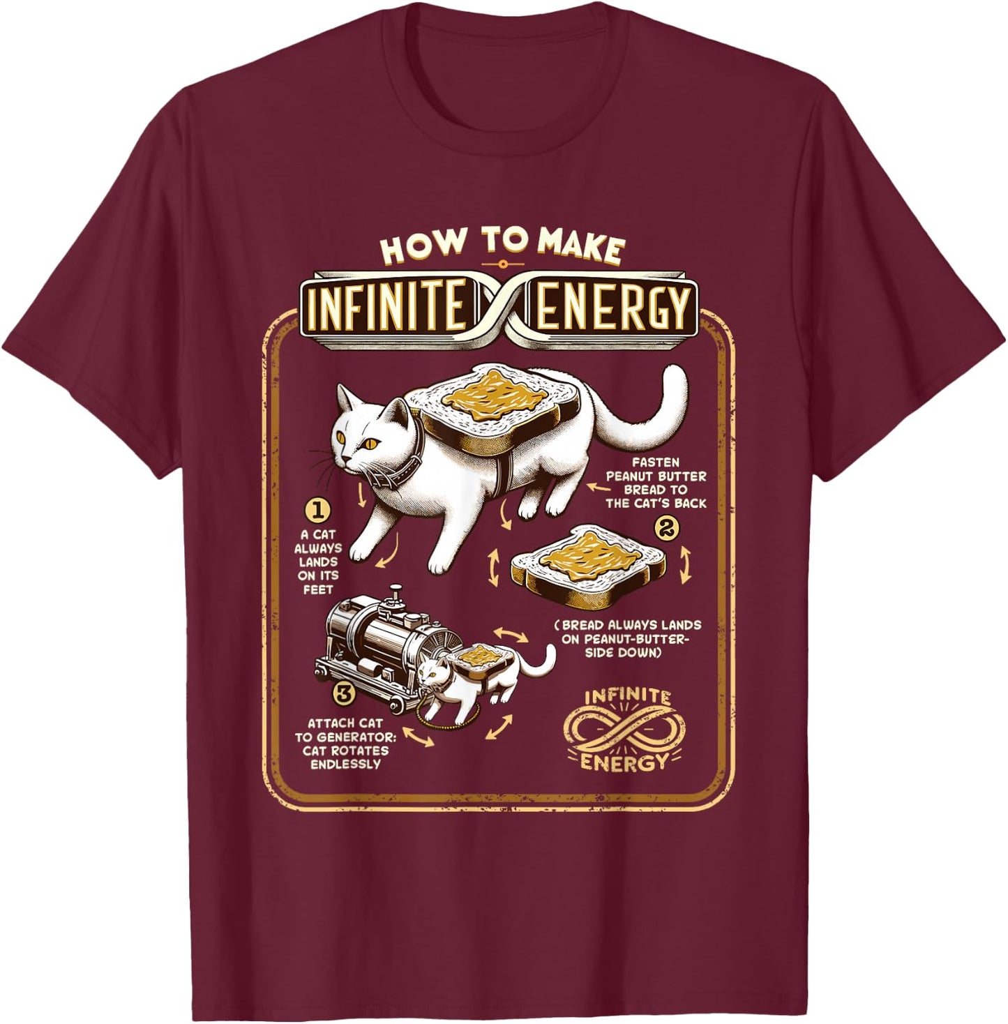 Science Experiment Perpetual Mobile Infinite Energy Cat T-Shirt - T-Shirt | Maroon