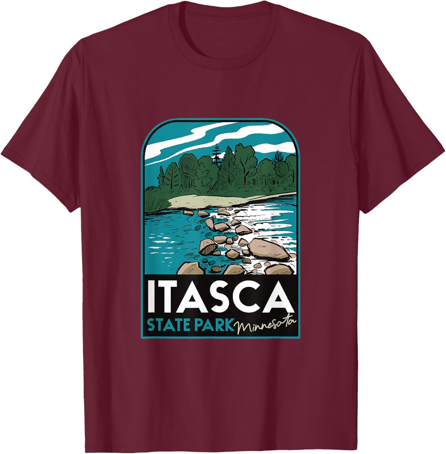 Itasca State Park MN Badge T-Shirt - T-Shirt | Maroon