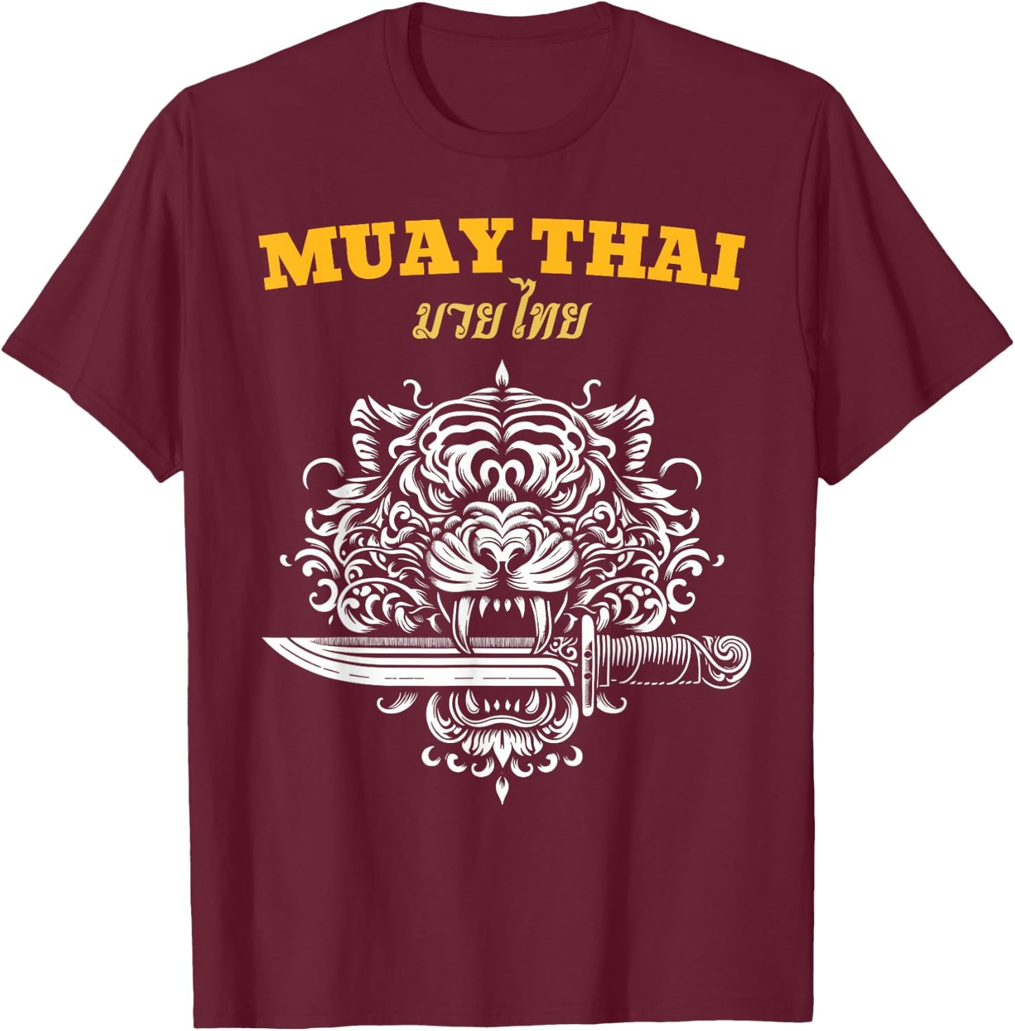 Muay Thai Sak Yant MMA Tattoo Tiger Lion Knife Martial Art T-Shirt - T-Shirt | Maroon