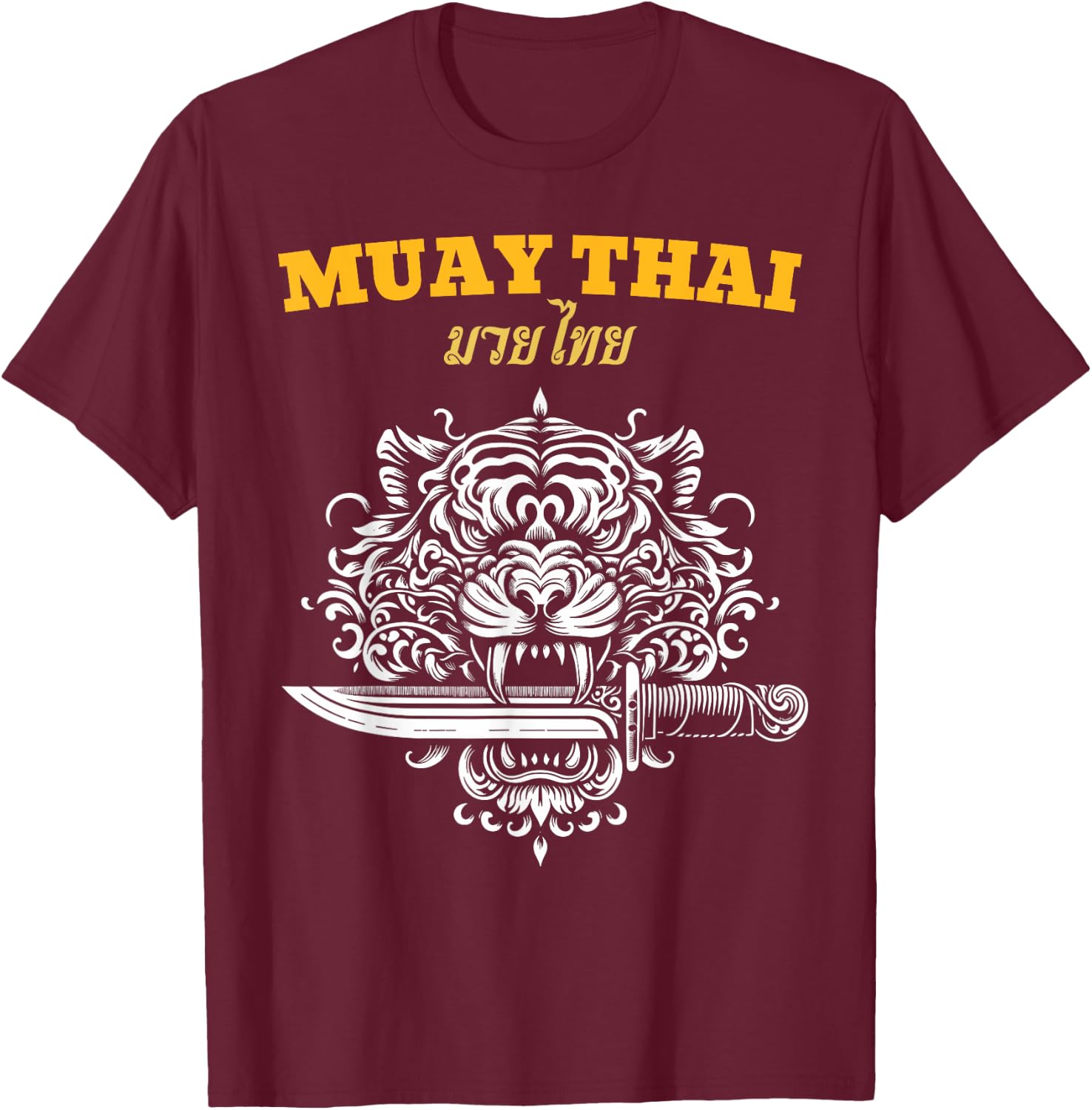 Muay Thai Sak Yant MMA Tattoo Tiger Lion Knife Martial Art T-Shirt - T-Shirt | Maroon