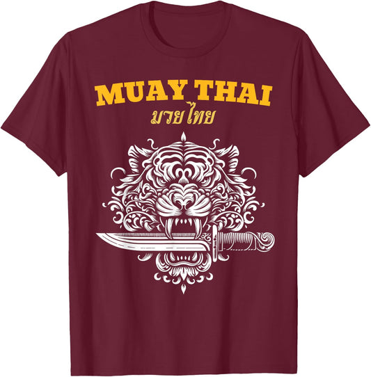 Muay Thai Sak Yant MMA Tattoo Tiger Lion Knife Martial Art T-Shirt - T-Shirt | Maroon