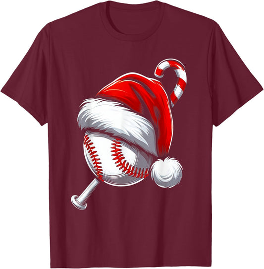Christmas Santa Hat Baseball Matching Family Pajamas Sport T-Shirt - T-Shirt | Maroon