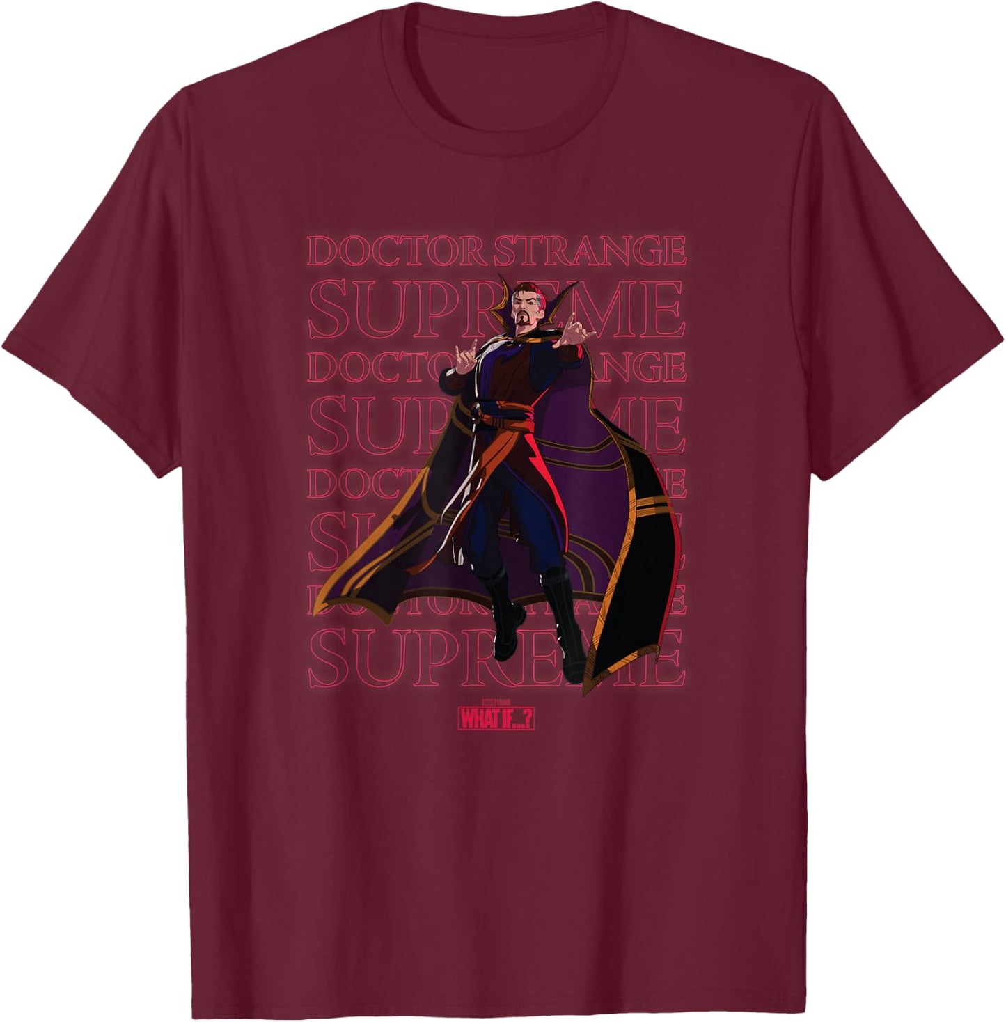 Marvel What If Doctor Strange Supreme Text Stack Portrait T-Shirt - T-Shirt | Maroon