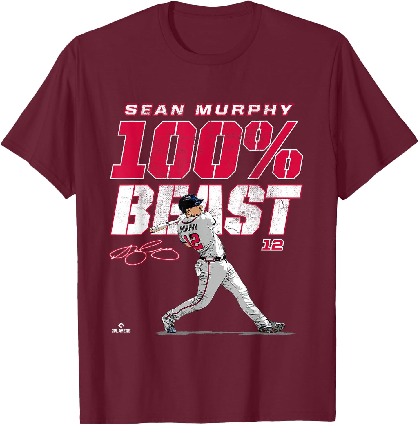 100% Beast Sean Murphy Atlanta MLBPA T-Shirt - T-Shirt | Maroon
