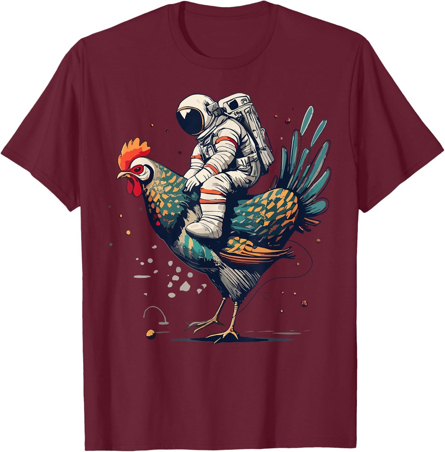 Astronaut on a chicken in space T-Shirt - T-Shirt | Maroon