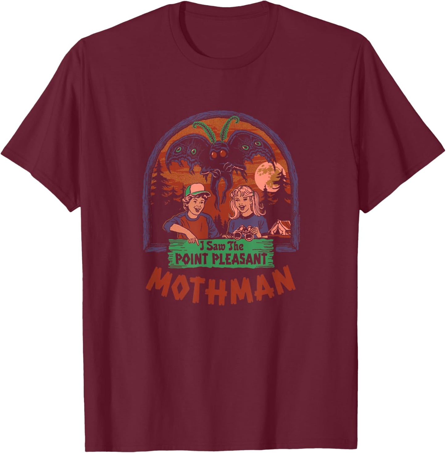 Steven Rhodes I Saw The Mothman Vintage Cryptid Dark Humor T-Shirt - T-Shirt | Maroon