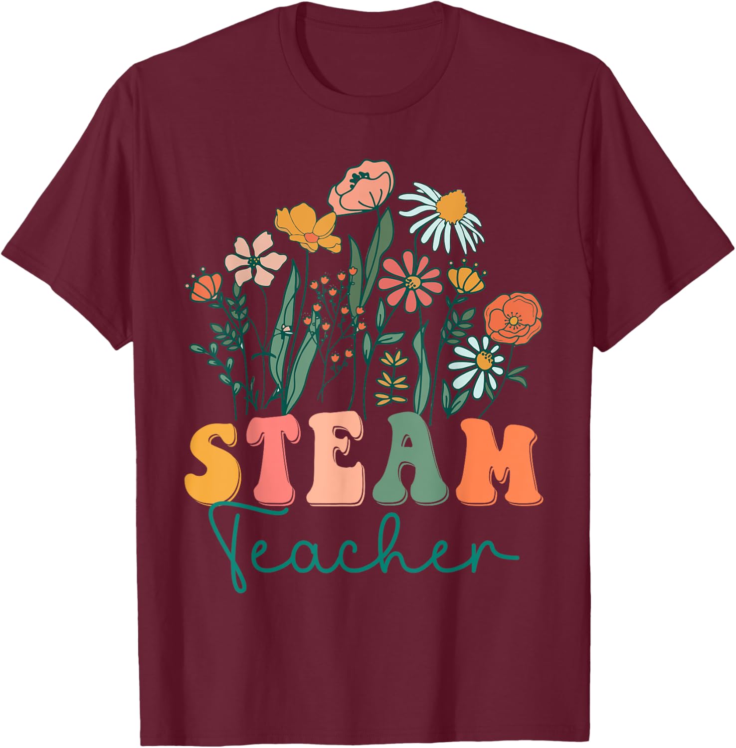 Groovy Wildflower Steam Teacher Women T-Shirt - T-Shirt | Maroon