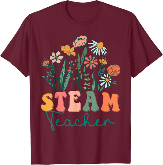 Groovy Wildflower Steam Teacher Women T-Shirt - T-Shirt | Maroon