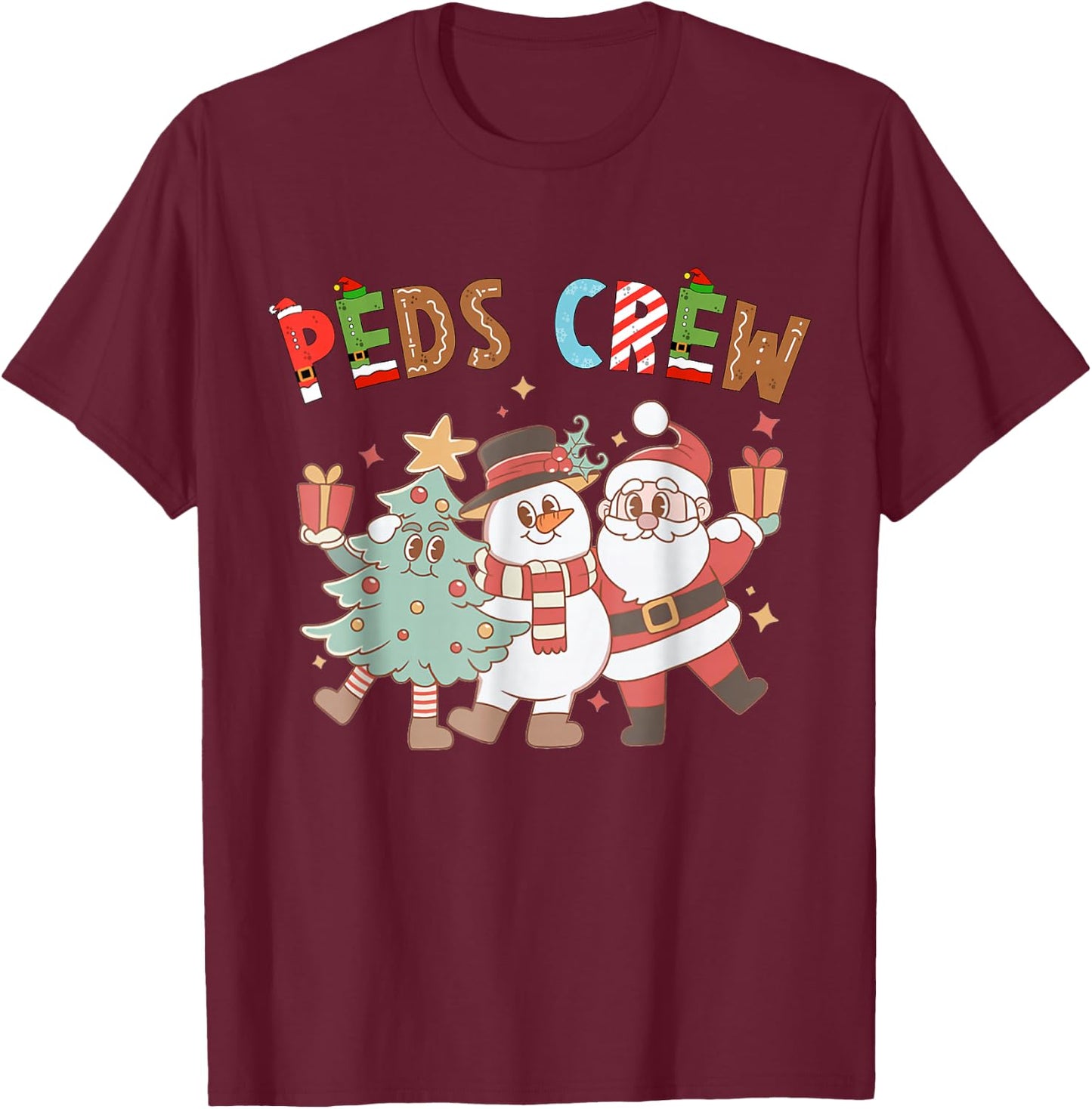 Retro Peds Crew Christmas Pediatric Nurse Nursing Group T-Shirt - T-Shirt | Maroon