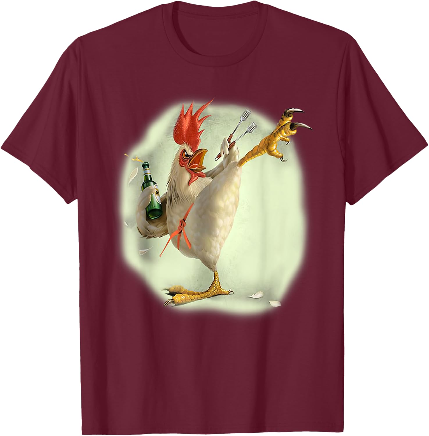 Chicken Beer Karate Kick Cool Chicken Funny Chicken Farmer T-Shirt - T-Shirt | Maroon