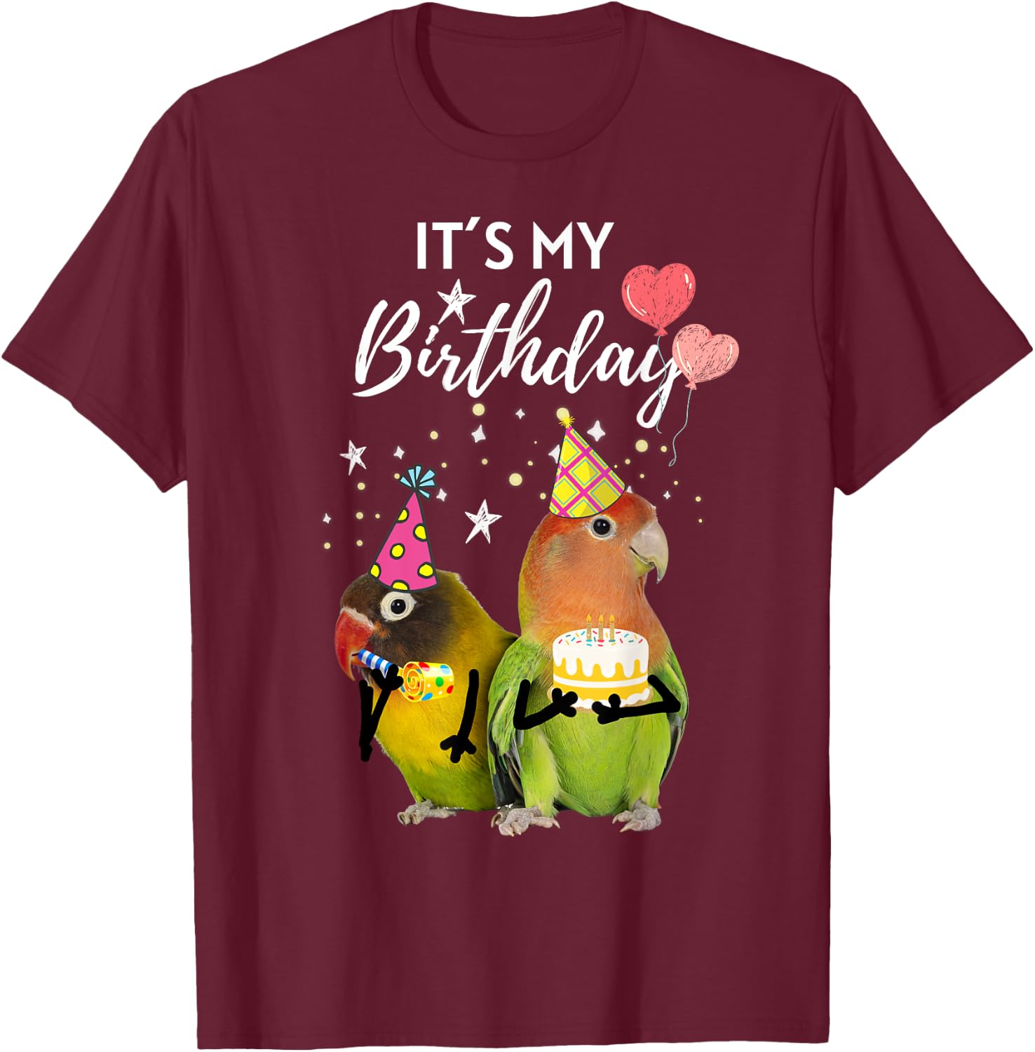 Funny Its My BirthdayParty Cake Birds Parrots T-Shirt - T-Shirt | Maroon