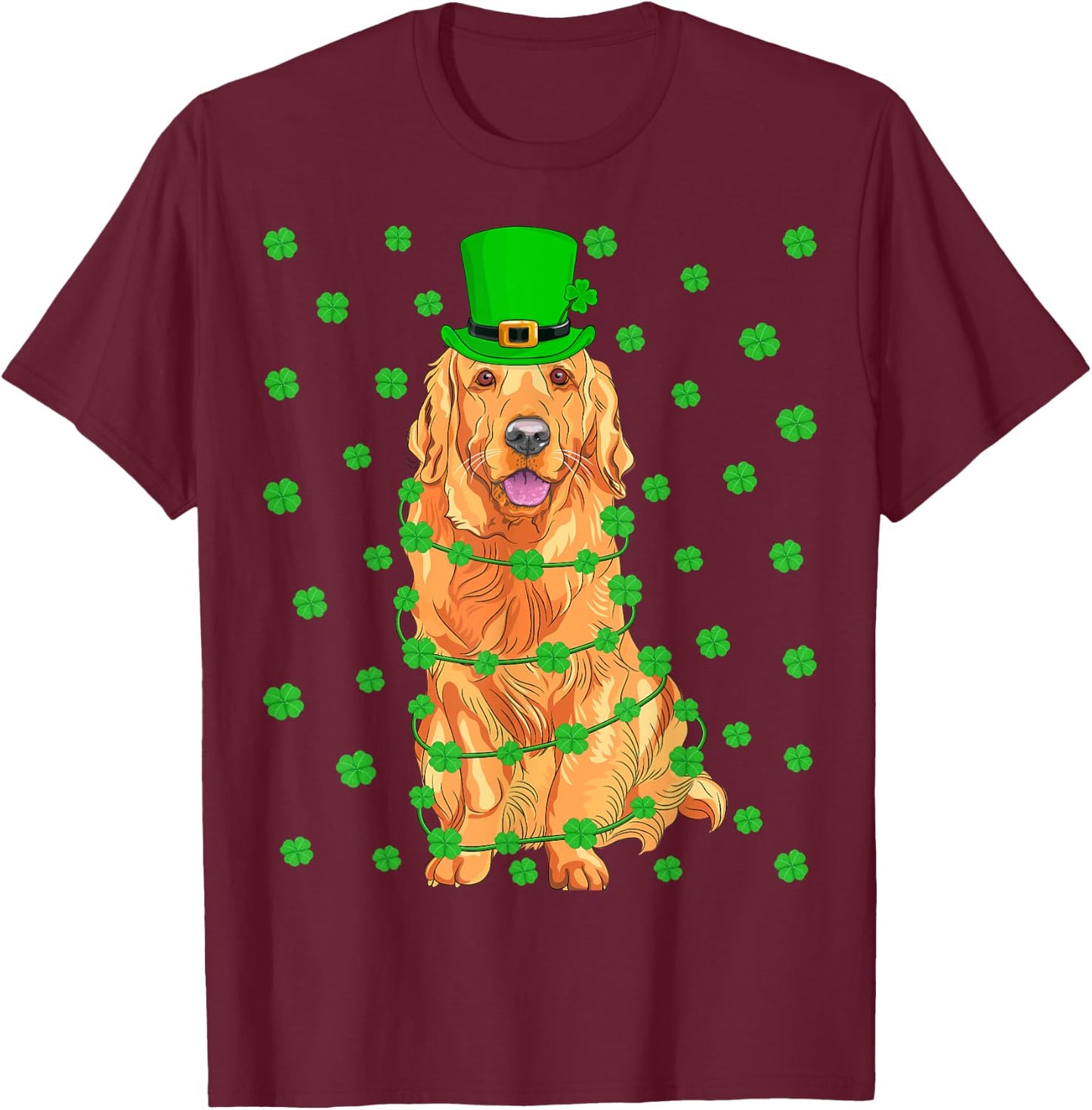 Funny Leprechaun Hat Golden Retriever Dog St. Patrick's Day T-Shirt - T-Shirt | Maroon
