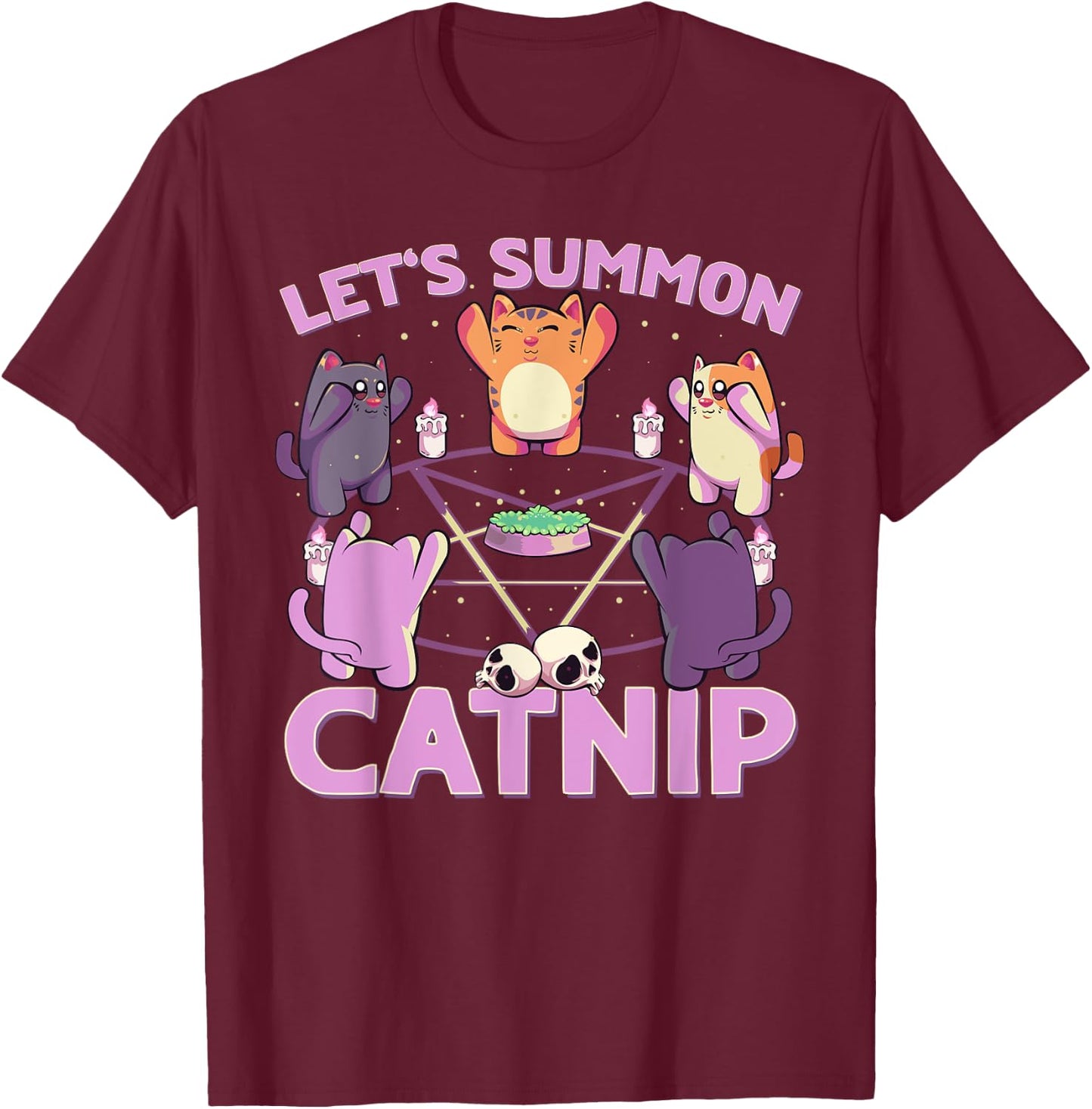 Pastel Goth Kawaii Occult Cats Summon Catnip Nu Goth Cat Men Women T-Shirt - T-Shirt | Maroon