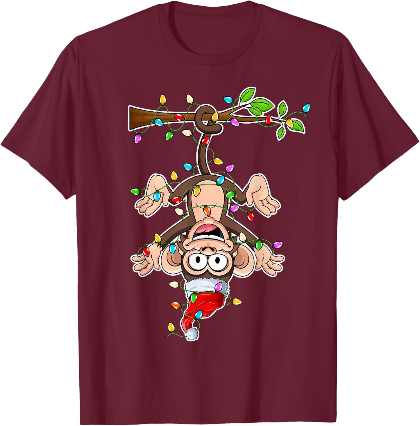 Monkey Wearing Santa Hat Christmas - Monkey Lover Xmas T-Shirt - T-Shirt | Maroon