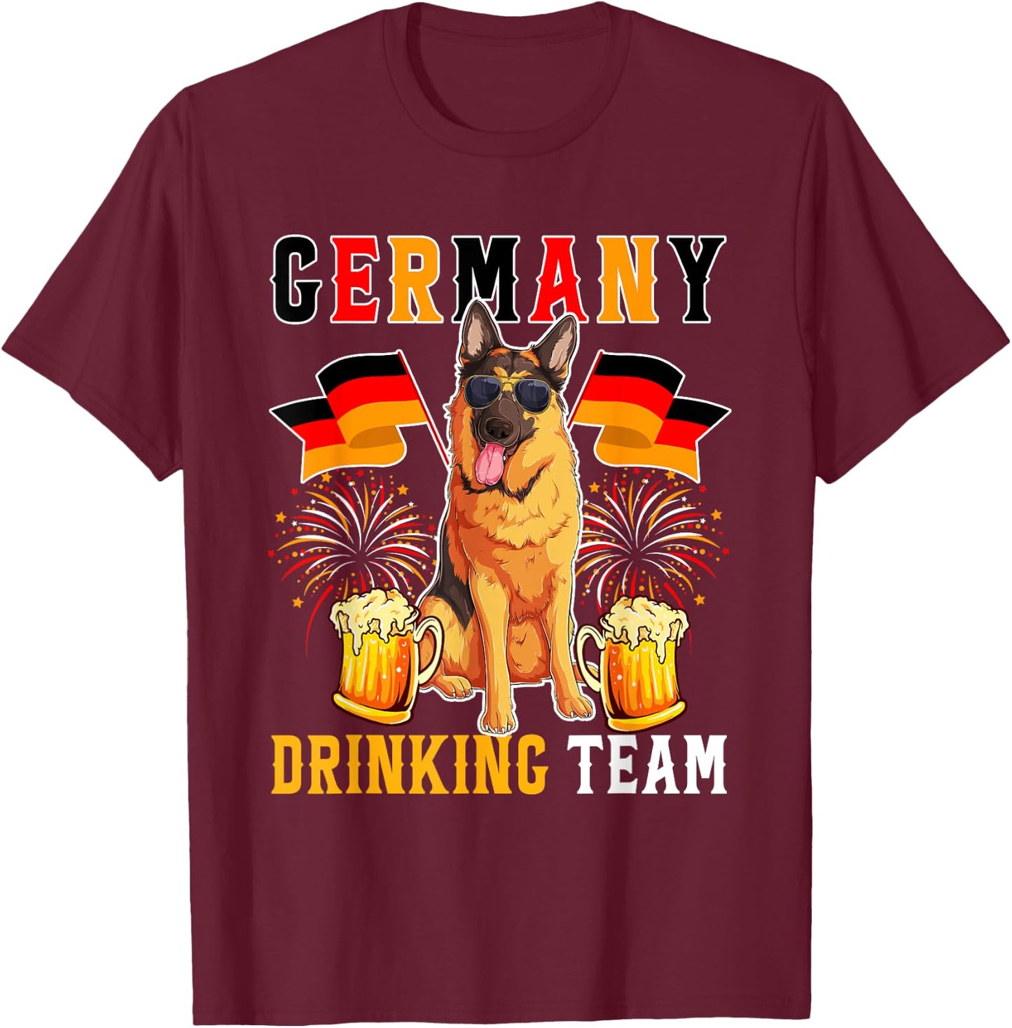 Germany Drinking Team Funny German Shepherd Sunglasses Beer T-Shirt - T-Shirt | Maroon