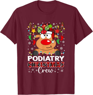 Podiatry Christmas Crew Reindeer Face Red Plaid Podiatrist T-Shirt - T-Shirt | Maroon