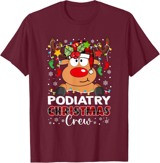 Podiatry Christmas Crew Reindeer Face Red Plaid Podiatrist T-Shirt - T-Shirt | Maroon