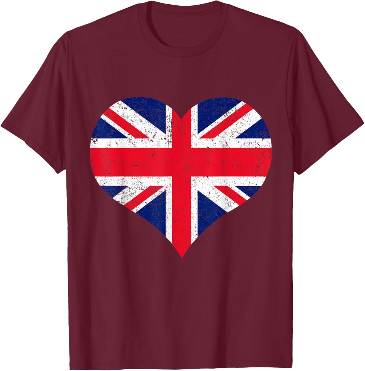 Union Jack - British Flag - Union Flag Heart - Queen T-Shirt - T-Shirt | Maroon