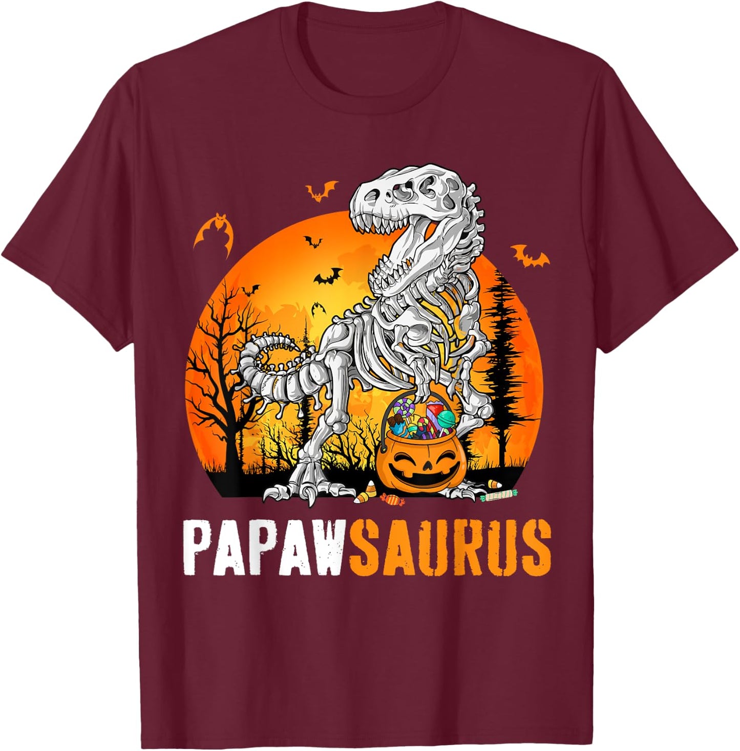 Papawsaurus Dinosaur Skeleton Halloween Papaw Saurus T-Shirt - T-Shirt | Maroon