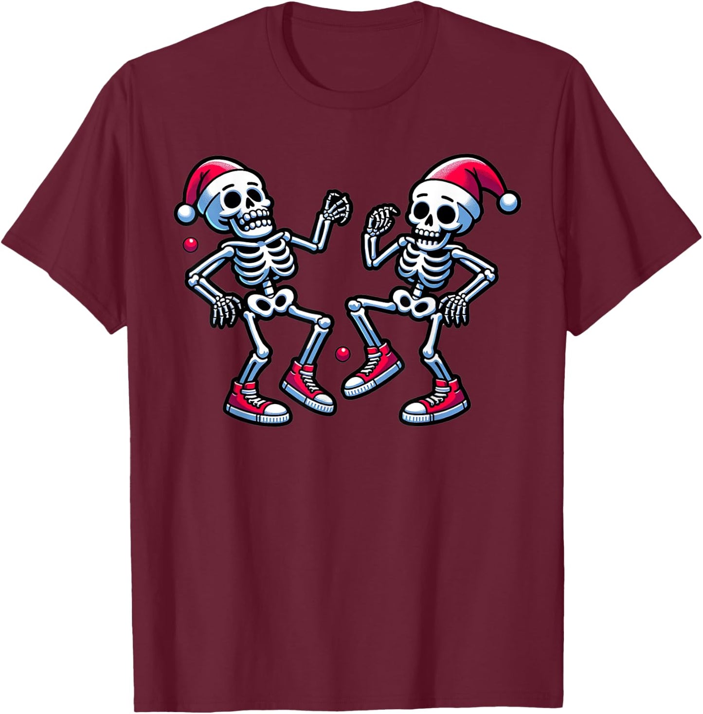 Xmas Holiday Funny Merry Christmas Skeletons Dancing Santa T-Shirt - T-Shirt | Maroon