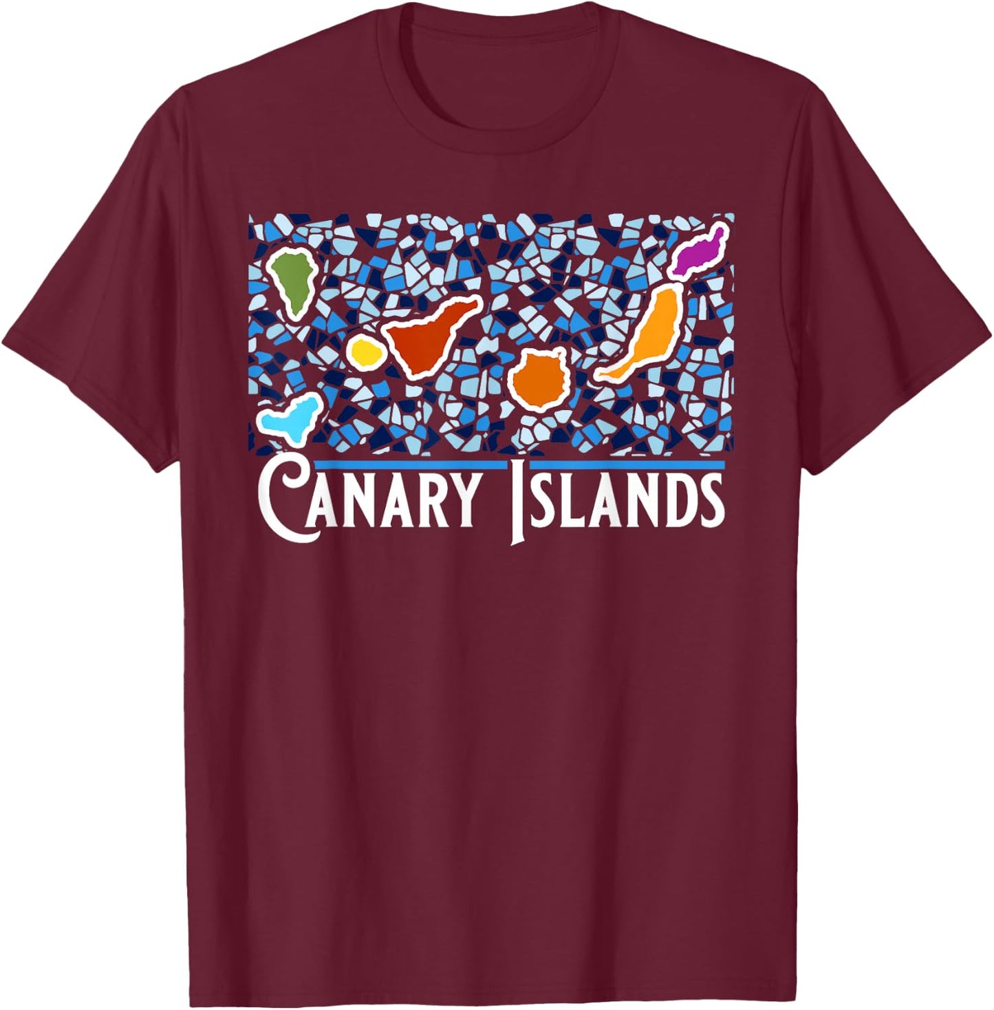 Islas Canarias Artistic Mosaic Canary Islands Retro Graphic T-Shirt - T-Shirt | Maroon