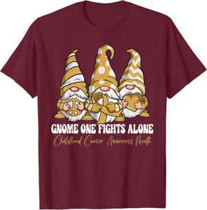Gnome One Fights Alone Childhood Cancer Awareness Month T-Shirt - T-Shirt | Maroon