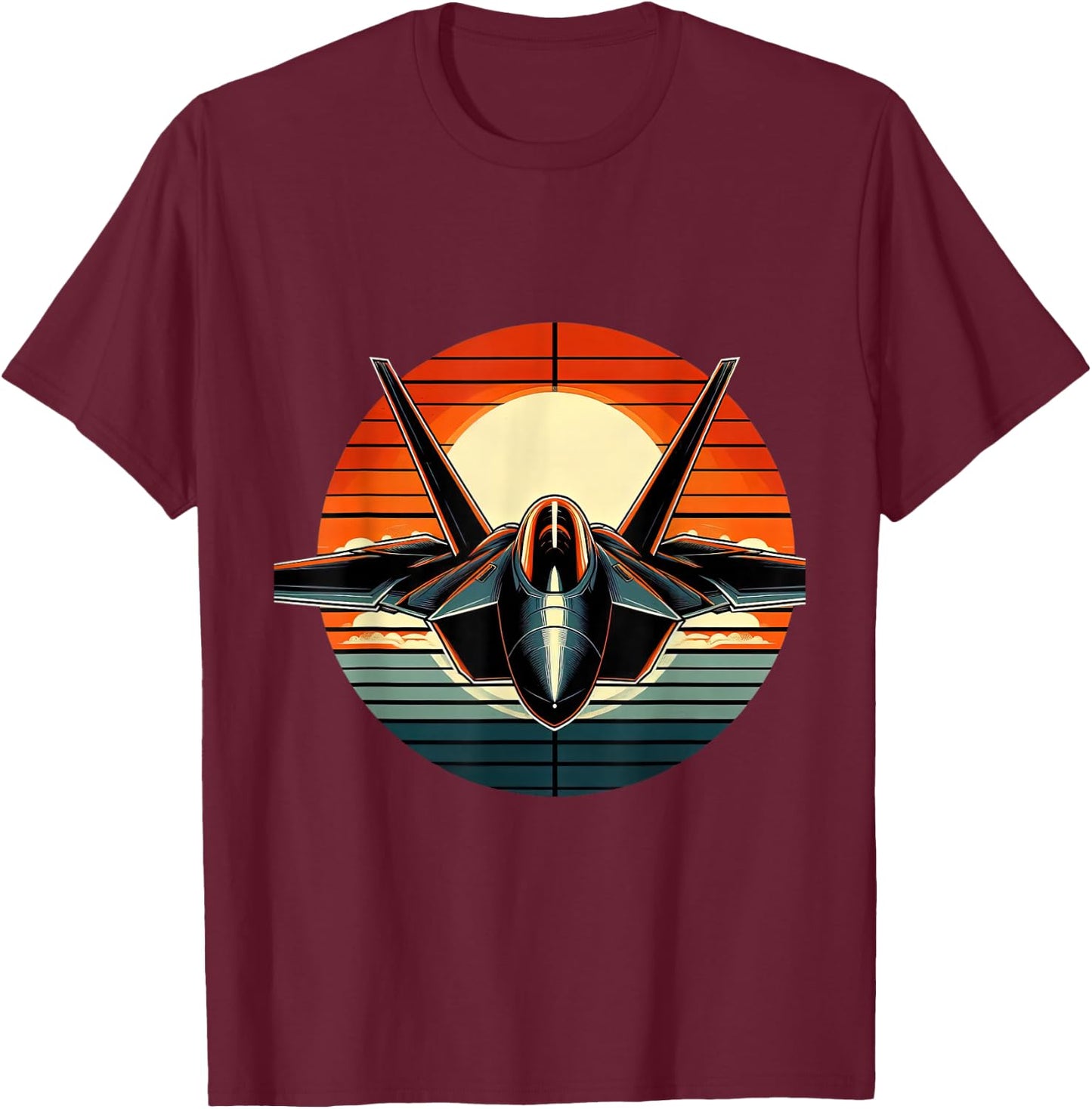 F-22 Raptor Fighter Jet Silhouette Sunset Military Aviation T-Shirt - T-Shirt | Maroon