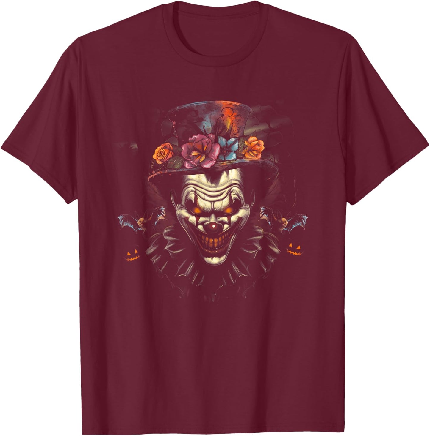 Halloween Scary Evil Clown Mask Horror Face Zombie Costume T-Shirt - T-Shirt | Maroon