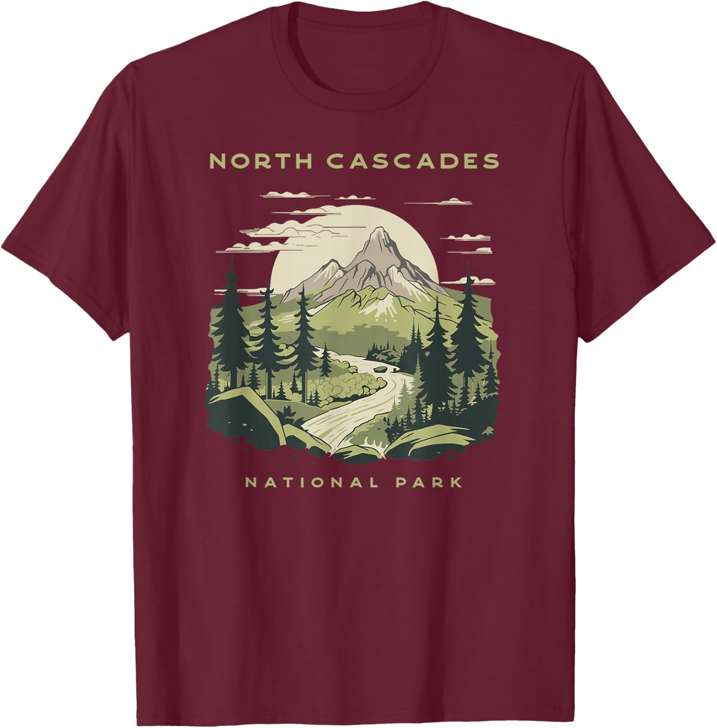 Presto North Cascades National Park -Adults Green Nature Graphic T-Shirt - T-Shirt | Maroon