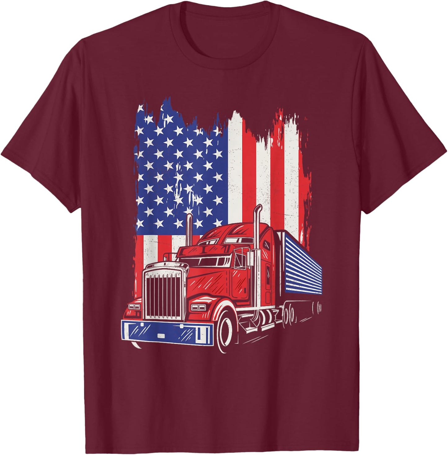 Trucker American Flag Truck Driver 18 Wheeler 4th of July T-Shirt - T-Shirt | Maroon