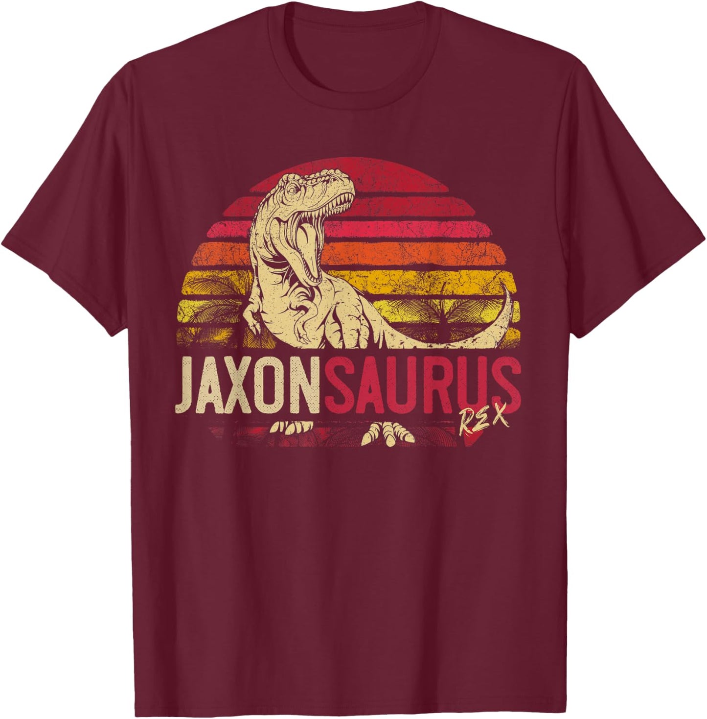 Jaxon Saurus Funny Personalized Dinosaur T Rex Name Boy Gift T-Shirt - T-Shirt | Maroon