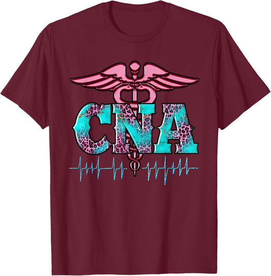 Pink And Blue Leopard CNA Nurse Christmas Pajamas For Team T-Shirt - T-Shirt | Maroon
