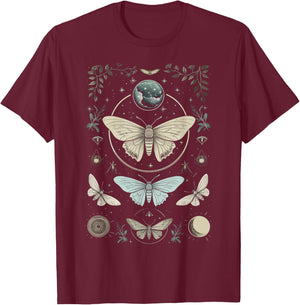 Forest Witch Moth And Moons Folkloric Wiccan Nature Goth T-Shirt - T-Shirt | Maroon