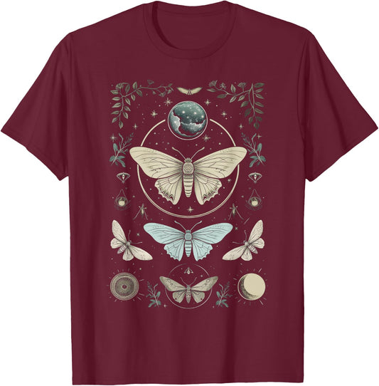 Forest Witch Moth And Moons Folkloric Wiccan Nature Goth T-Shirt - T-Shirt | Maroon