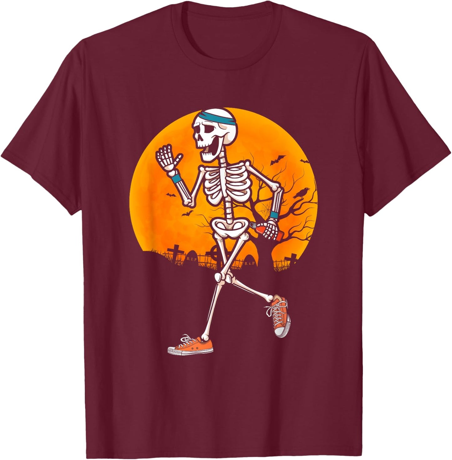 Funny Running Skeleton Halloween Sport Runner Marathon T-Shirt - T-Shirt | Maroon