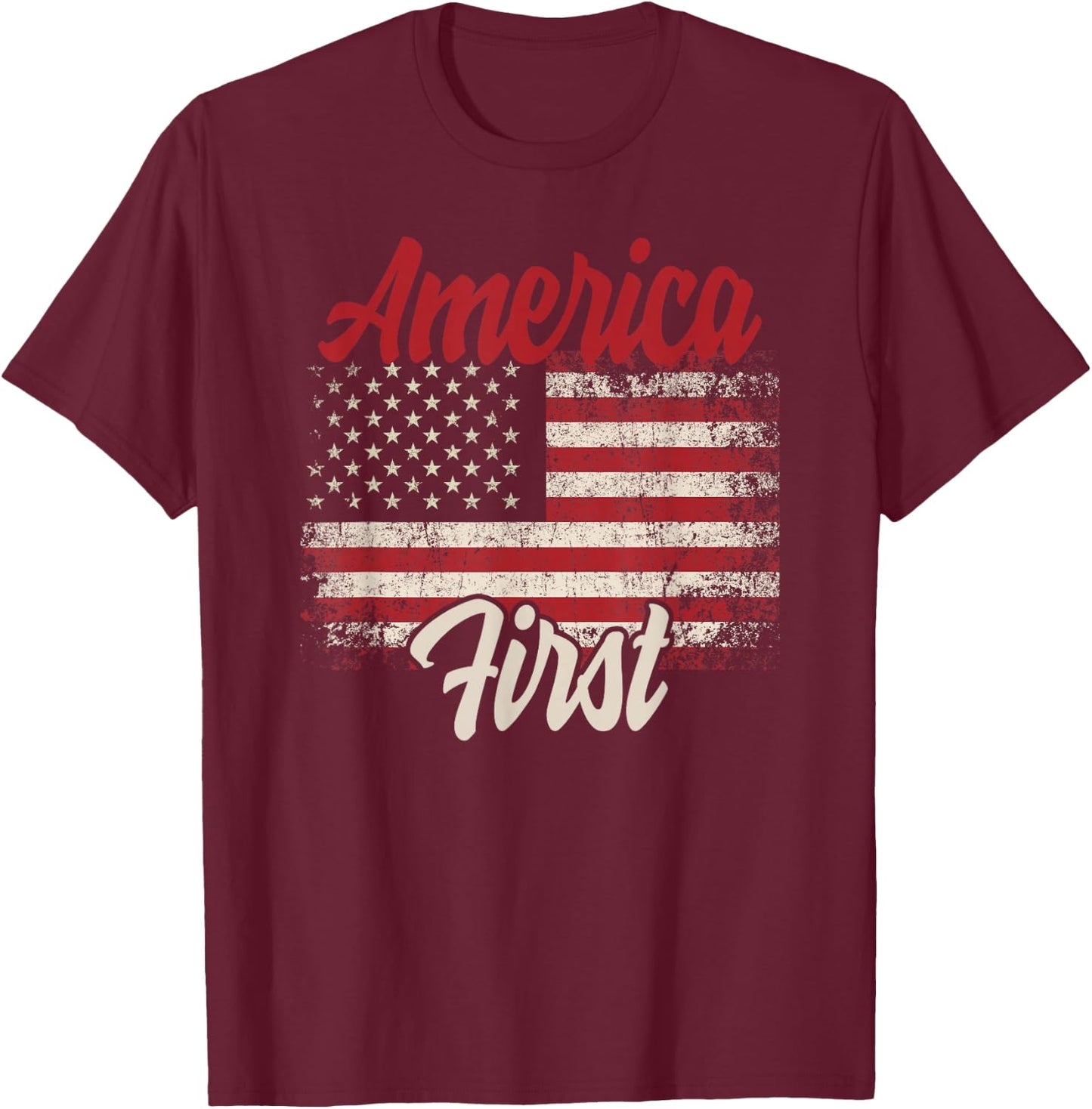 America First Veteran National Pride American Flag T-Shirt - T-Shirt | Maroon