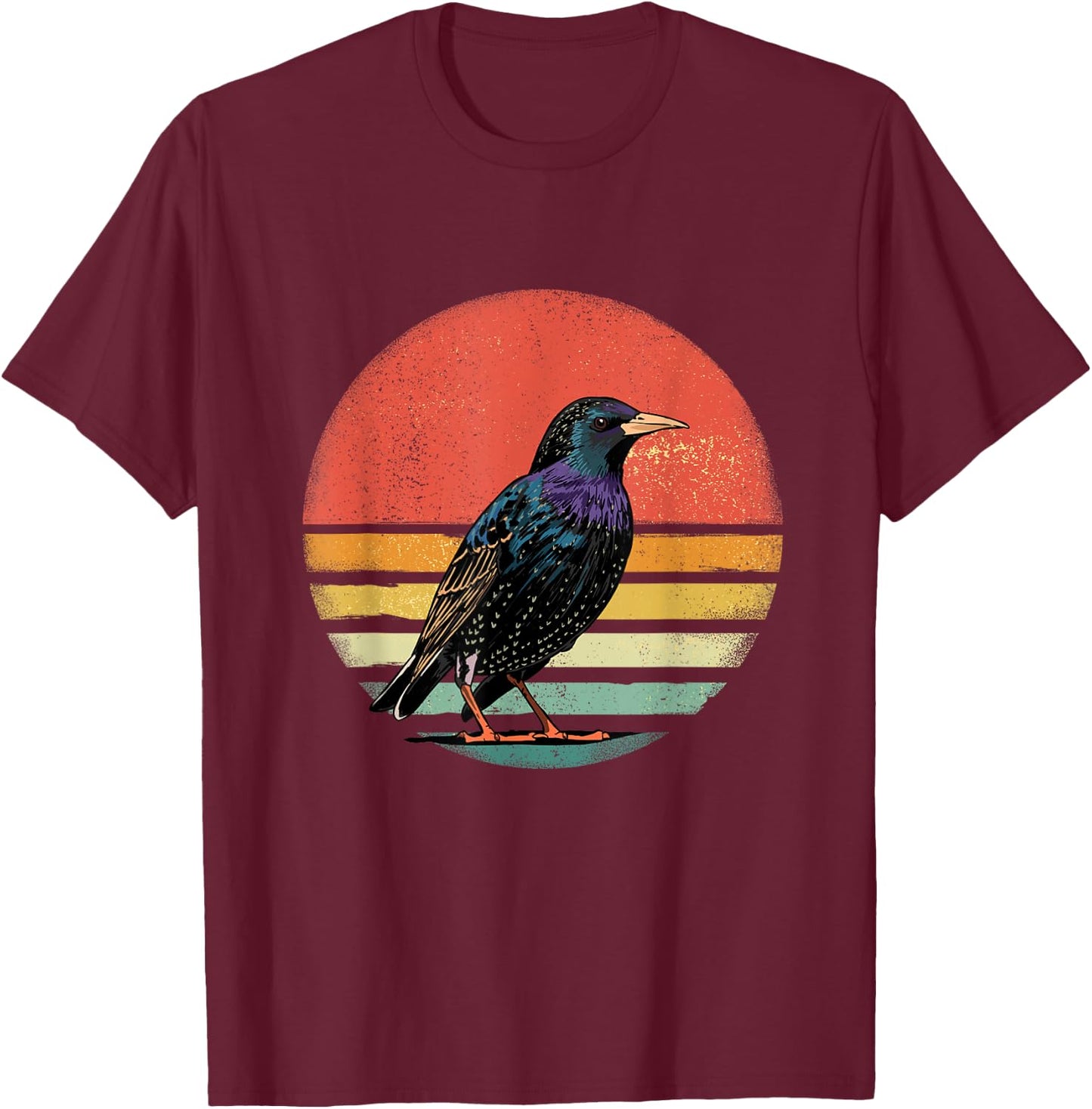 Retro Starling Bird Shirt Animal Birdwatcher Bird Lover T-Shirt - T-Shirt | Maroon